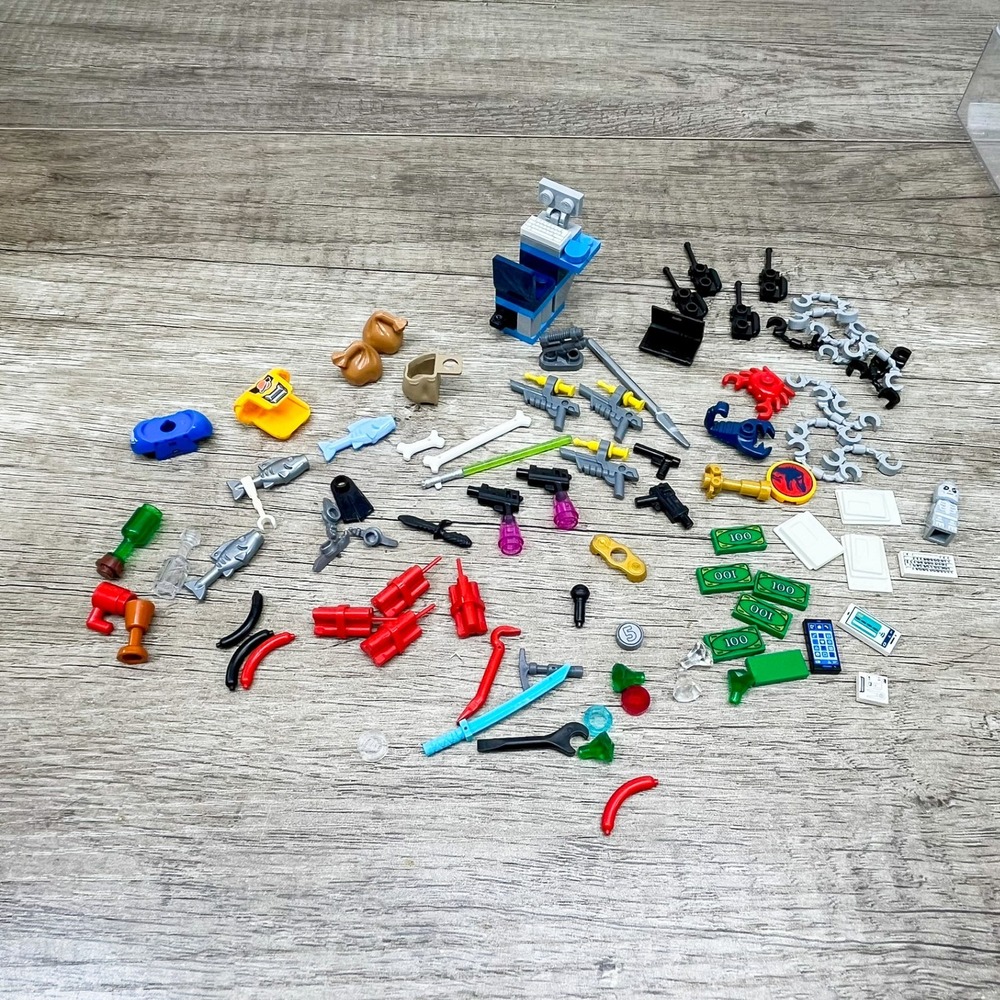 LEGO Minifigure Accessories Lot Weapons Tools Food Money Handcuffs City Gear